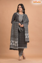BLACK WHITE COTTON KURTI Three Piece