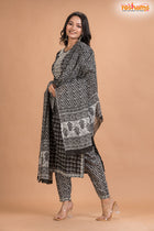 BLACK WHITE COTTON KURTI Three Piece
