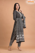 BLACK WHITE COTTON KURTI Three Piece