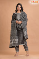 BLACK WHITE COTTON KURTI Three Piece