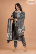 BLACK WHITE COTTON KURTI Three Piece
