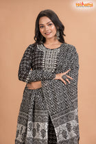 BLACK WHITE COTTON KURTI Three Piece