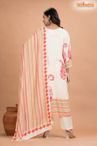 WHITE FLORAL SHIMMER SILK  KURTI Three Piece