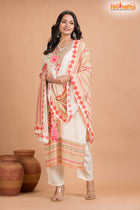 WHITE FLORAL SHIMMER SILK  KURTI Three Piece