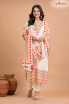 WHITE FLORAL SHIMMER SILK  KURTI Three Piece