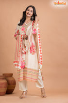 WHITE FLORAL SHIMMER SILK  KURTI Three Piece