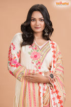 WHITE FLORAL SHIMMER SILK  KURTI Three Piece
