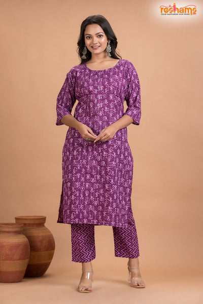 PURPLE PRINT COTTON KURTI Two Piece