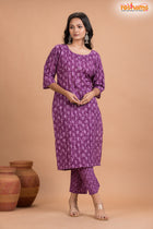 PURPLE PRINT COTTON KURTI Two Piece