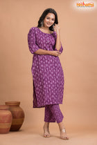 PURPLE PRINT COTTON KURTI Two Piece