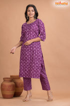 PURPLE PRINT COTTON KURTI Two Piece