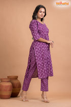 PURPLE PRINT COTTON KURTI Two Piece