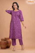 PURPLE PRINT COTTON KURTI Two Piece