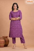 PURPLE PRINT COTTON KURTI Two Piece