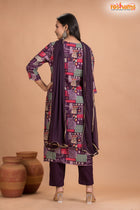 PURPLE MULTICOLOR SHIMMER SILK  KURTI Three Piece