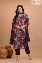 PURPLE MULTICOLOR SHIMMER SILK  KURTI Three Piece
