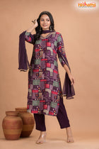 PURPLE MULTICOLOR SHIMMER SILK  KURTI Three Piece