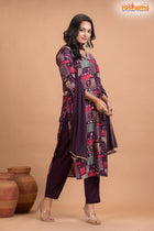 PURPLE MULTICOLOR SHIMMER SILK  KURTI Three Piece
