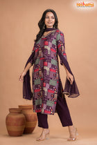 PURPLE MULTICOLOR SHIMMER SILK  KURTI Three Piece
