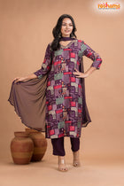 PURPLE MULTICOLOR SHIMMER SILK  KURTI Three Piece