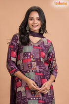 PURPLE MULTICOLOR SHIMMER SILK  KURTI Three Piece