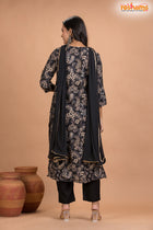 BLACK FLORAL SHIMMER SILK KURTI Three Piece