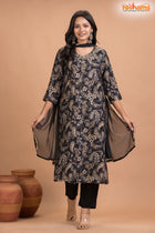 BLACK FLORAL SHIMMER SILK KURTI Three Piece