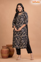 BLACK FLORAL SHIMMER SILK KURTI Three Piece
