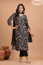 BLACK FLORAL SHIMMER SILK KURTI Three Piece