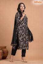 BLACK FLORAL SHIMMER SILK KURTI Three Piece