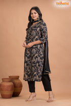 BLACK FLORAL SHIMMER SILK KURTI Three Piece