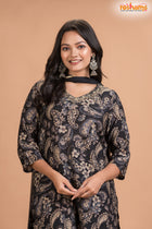 BLACK FLORAL SHIMMER SILK KURTI Three Piece