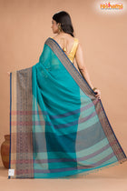 Pondicherry Cotton, Handloom Saree with Traditional Design in Green Blue