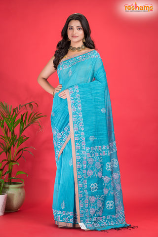 LINEN Handpaint Sky saree trendy saree