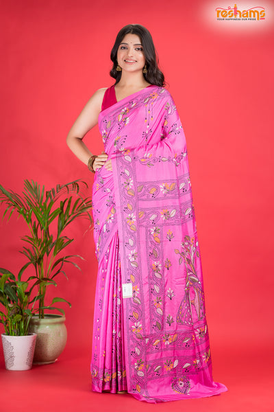 KATHA STITCH SKY PINK  festive saree