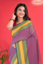 Pondicherry Cotton, Handloom Saree with Traditional Design in Purple  Yellow