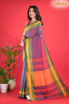 Pondicherry Cotton, Handloom Saree with Traditional Design in Purple  Yellow