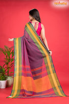 Pondicherry Cotton, Handloom Saree with Traditional Design in Purple  Yellow