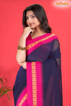 Pondicherry Cotton, Handloom Saree with Traditional Design in Blue Pink