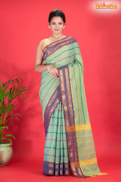 KOVAI KORA COTTON PURPLE GREEN saree