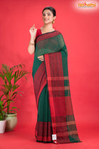 Pondicherry Cotton, Handloom Saree with Traditional Design in Green Red