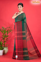 Pondicherry Cotton, Handloom Saree with Traditional Design in Green Red