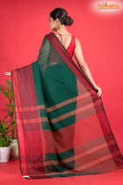 Pondicherry Cotton, Handloom Saree with Traditional Design in Green Red