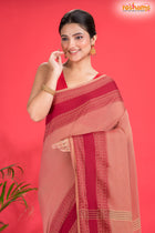 Pondicherry Cotton, Handloom Saree with Traditional Design in Light And Deep Brown
