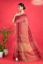 Pondicherry Cotton, Handloom Saree with Traditional Design in Light And Deep Brown