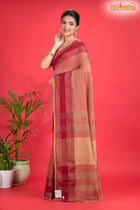 Pondicherry Cotton, Handloom Saree with Traditional Design in Light And Deep Brown