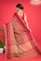 Pondicherry Cotton, Handloom Saree with Traditional Design in Light And Deep Brown