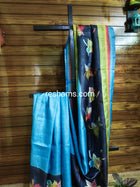 Hand Embroidered Hand Painted Kantha Stitch Blue Saree – Woven in Pure Tussar Silk