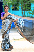 Tussar Shibori Print Silk Saree in Whitish Brown Colour - Handwoven