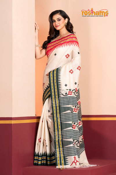 Vidarbha Pure Tussar White with Gujrathi Stitch saree festive